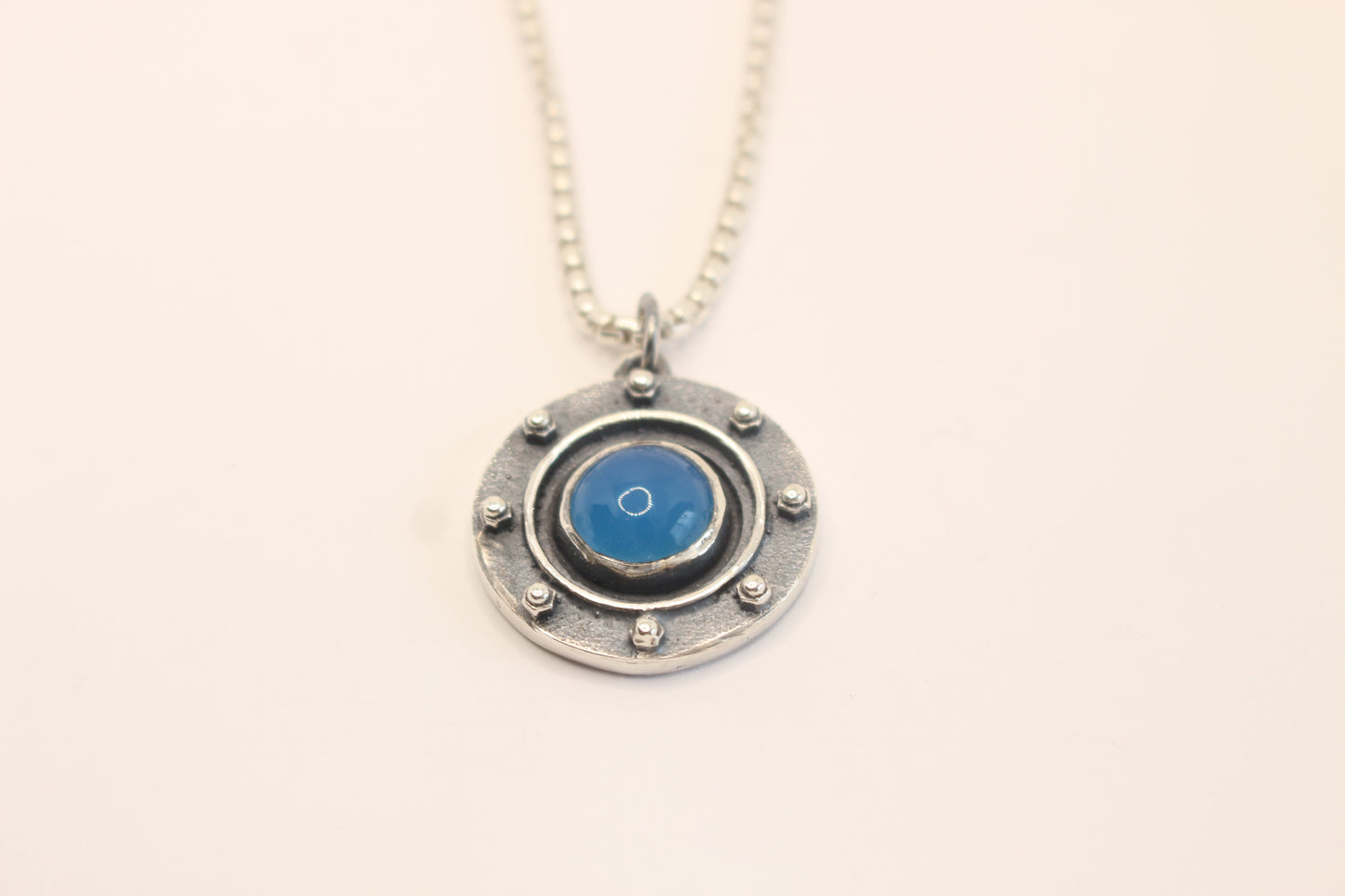 Sterling Silver Window with blue Chalcedony Stone pendant necklace