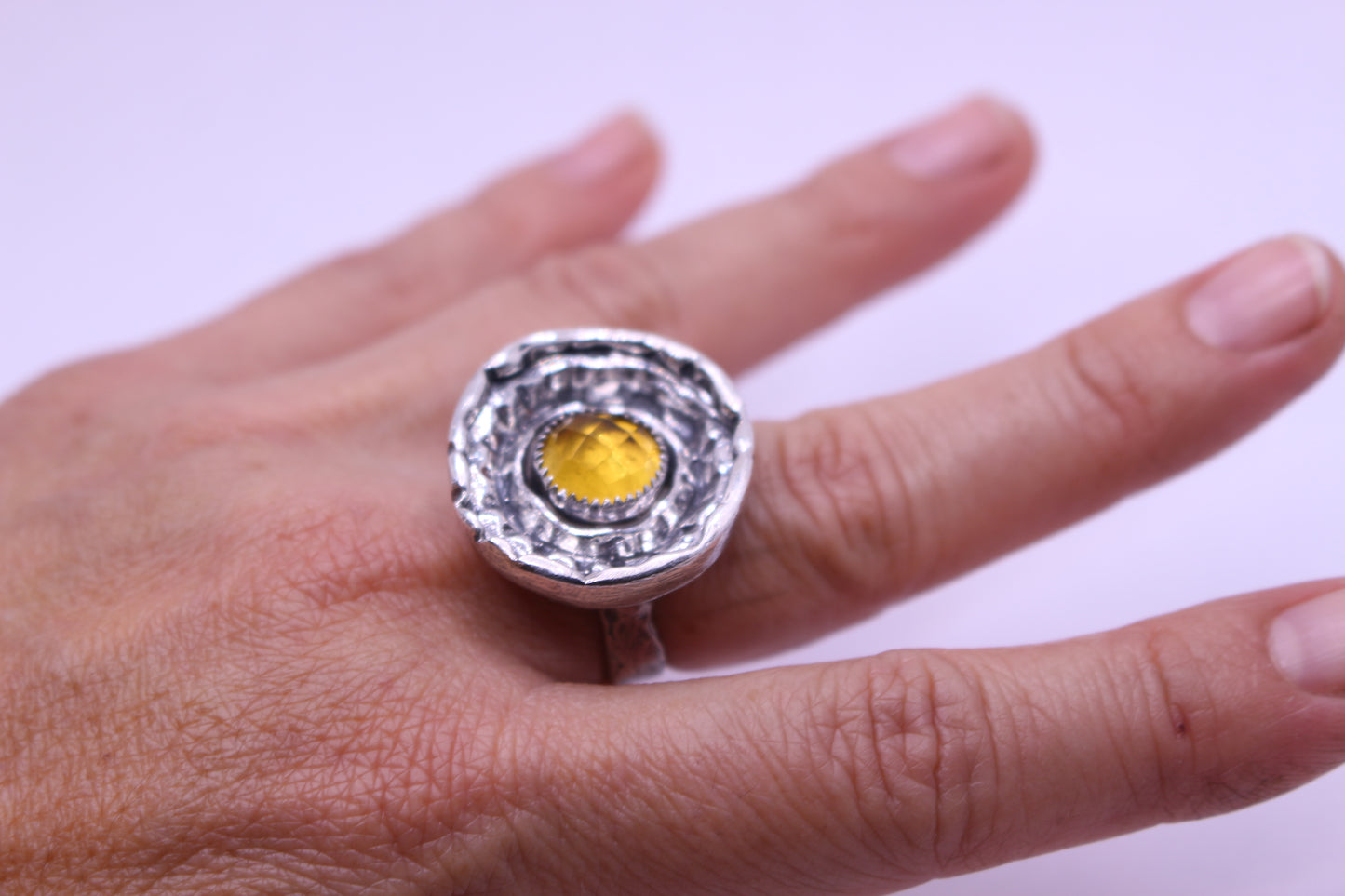 Sterling Silver with Citrine Stone - size 6 3/4