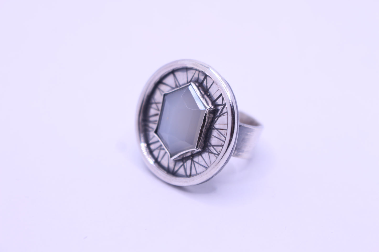 Sterling Silver and White Moonstone  Ring- Handcrafted Size 7.25