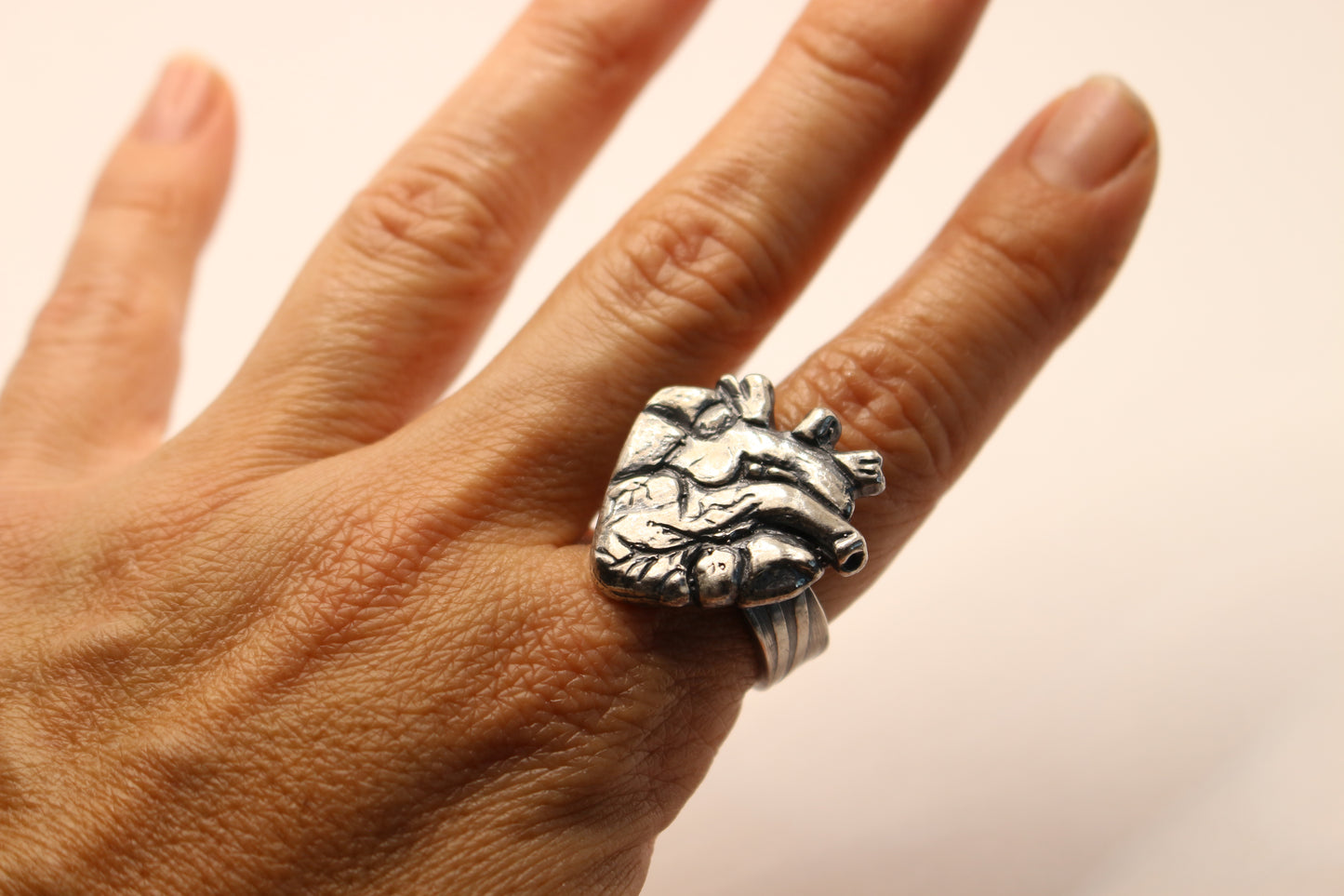 Sterling Silver Anatomical Heart Ring -Size 9