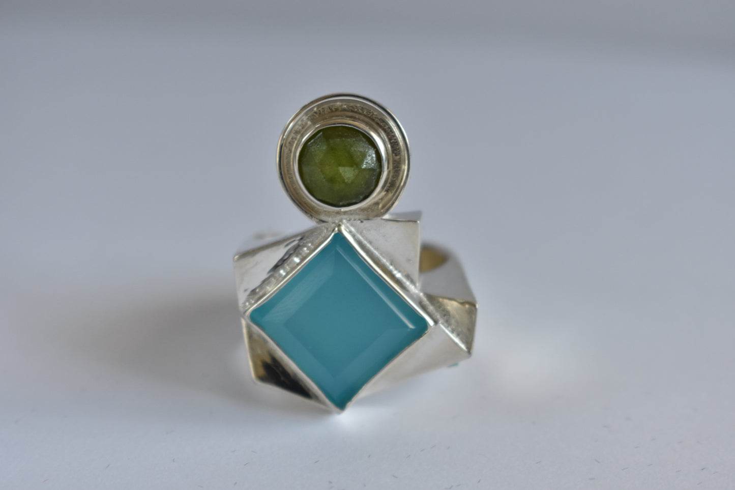 Sterling silver Blue Chalcedony ring - Geometric -modernist