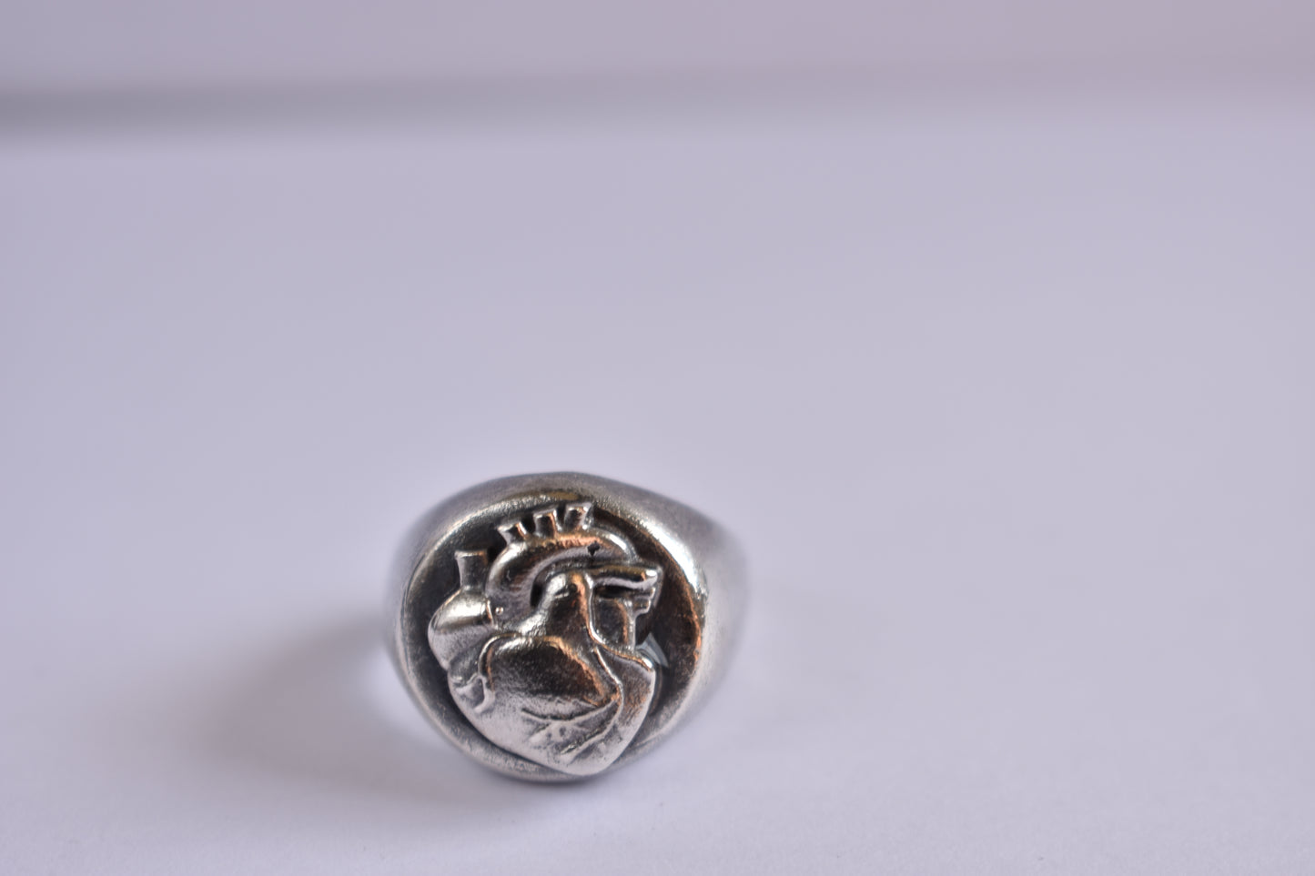 Sterling Silver and Anatomical Heart Signet Round Ring