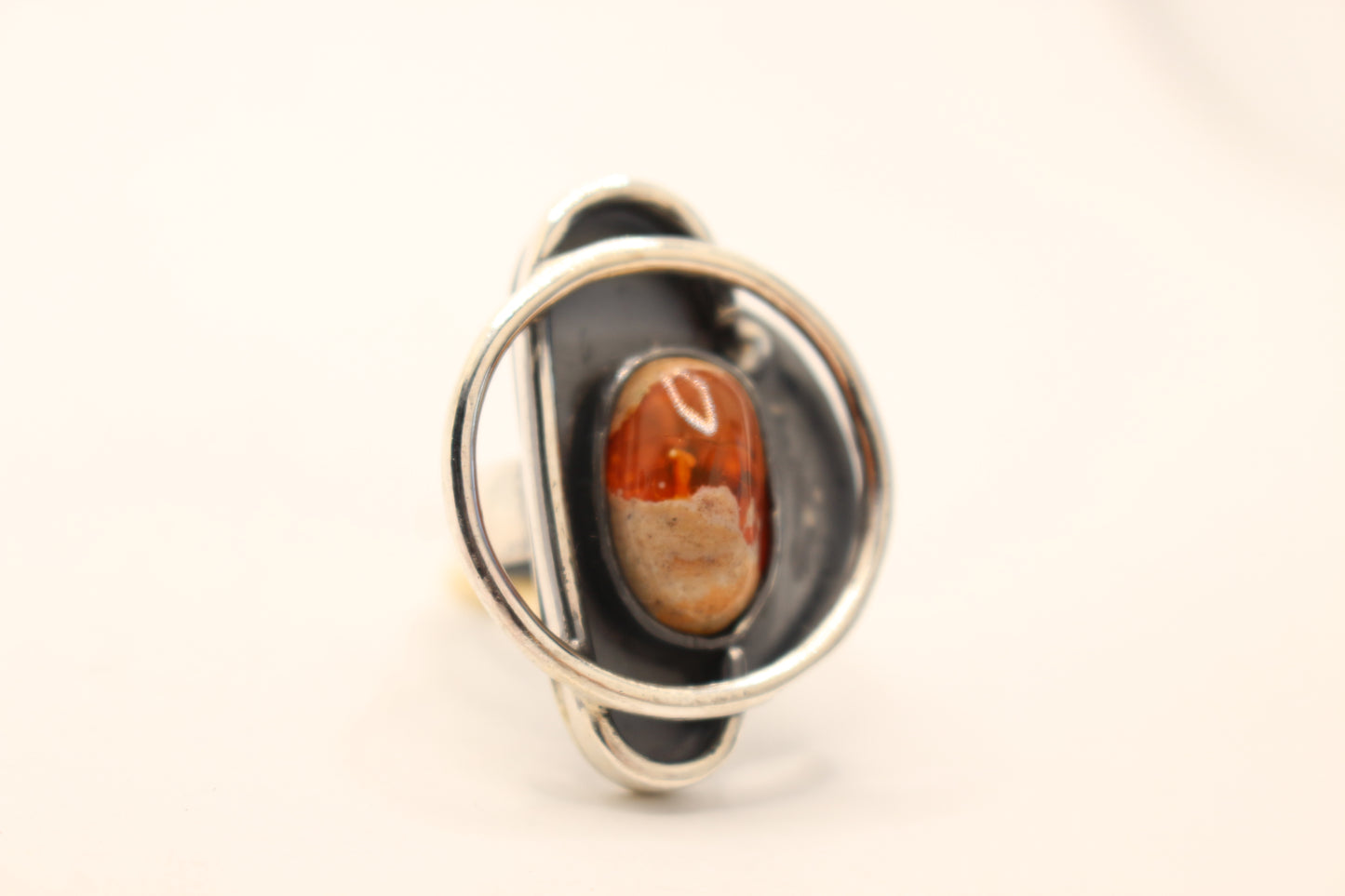 Sterling Silver Ring Mexican fire Opal -Size 7 3/4 -One of a Kind