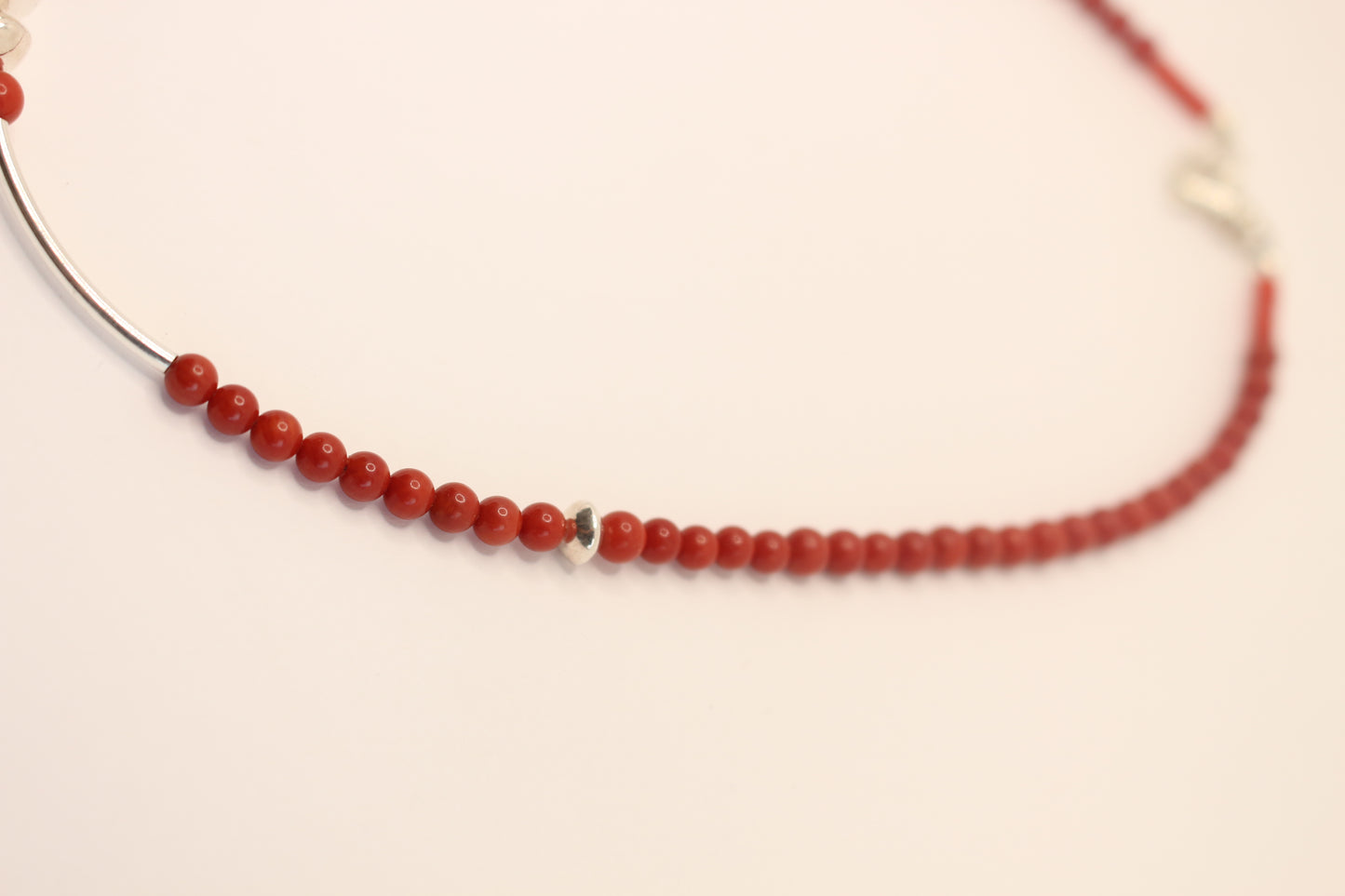 Red coral Necklace with Sterling Silver Accents