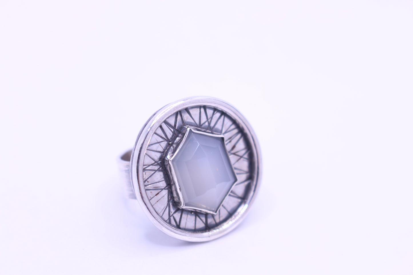 Sterling Silver and White Moonstone  Ring- Handcrafted Size 7.25