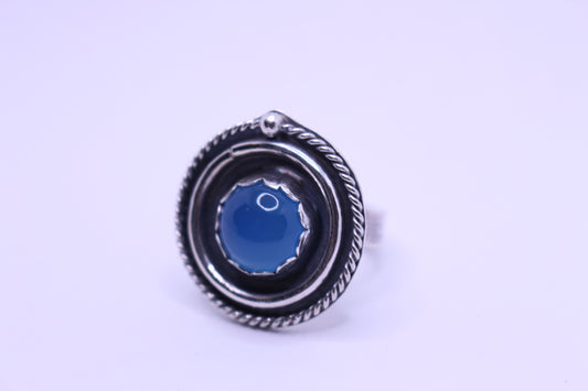 Sterling Silver Handcrafted with Blue Chalcedony Stone -Size 8.75