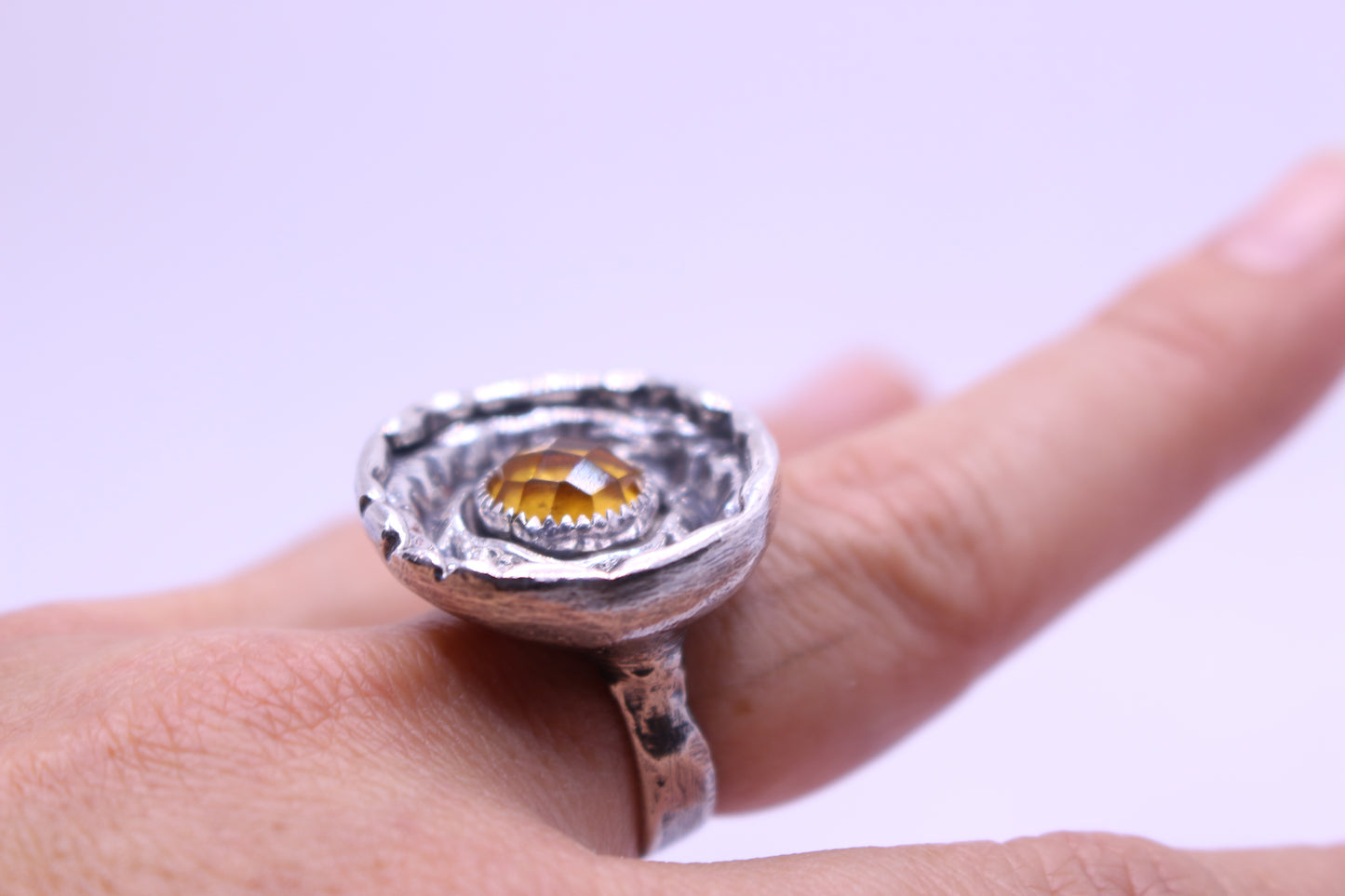 Sterling Silver with Citrine Stone - size 6 3/4