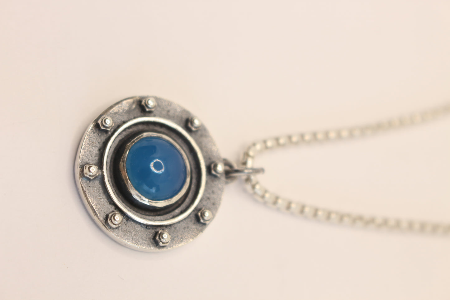 Sterling Silver Window with blue Chalcedony Stone pendant necklace