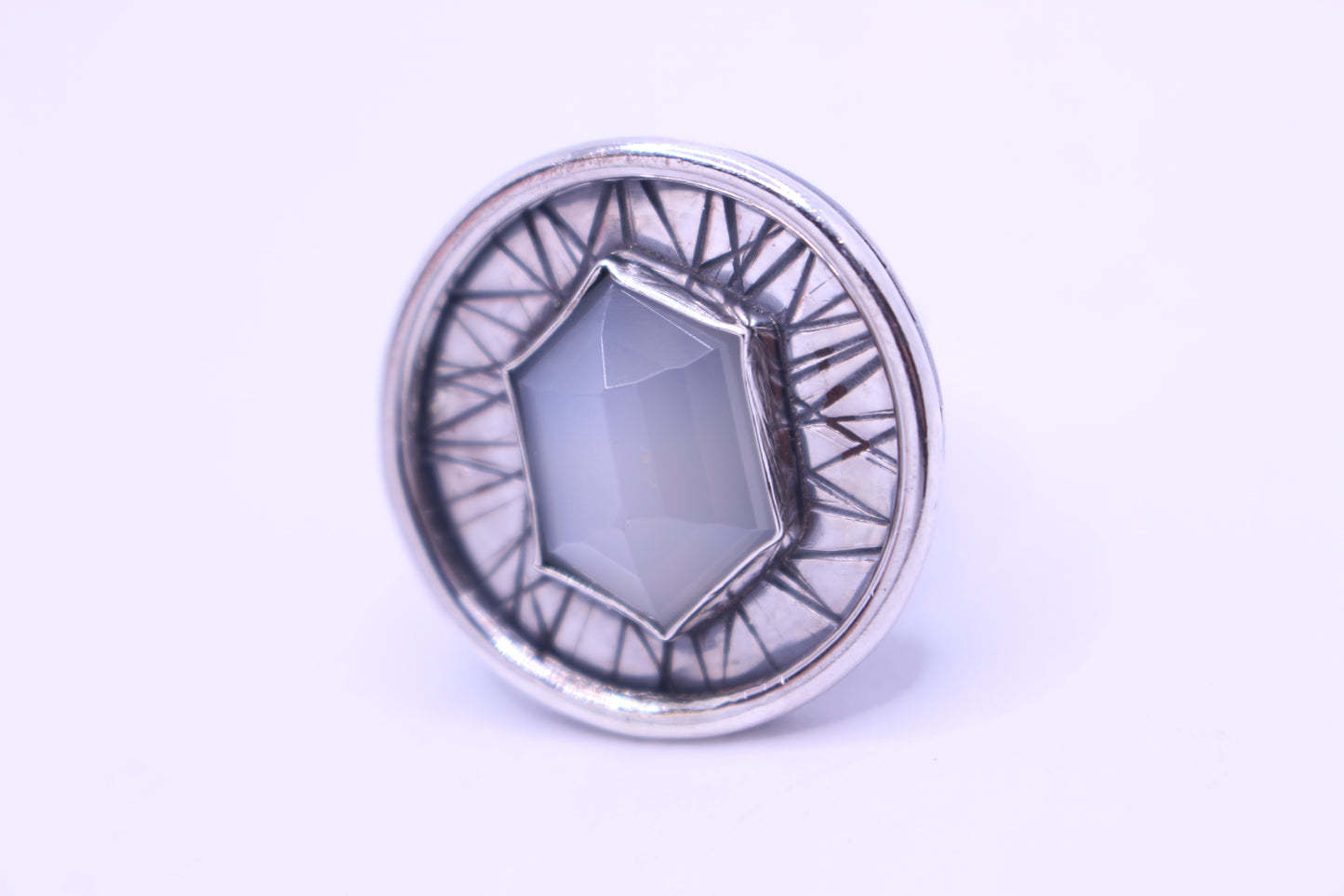 Sterling Silver and White Moonstone  Ring- Handcrafted Size 7.25