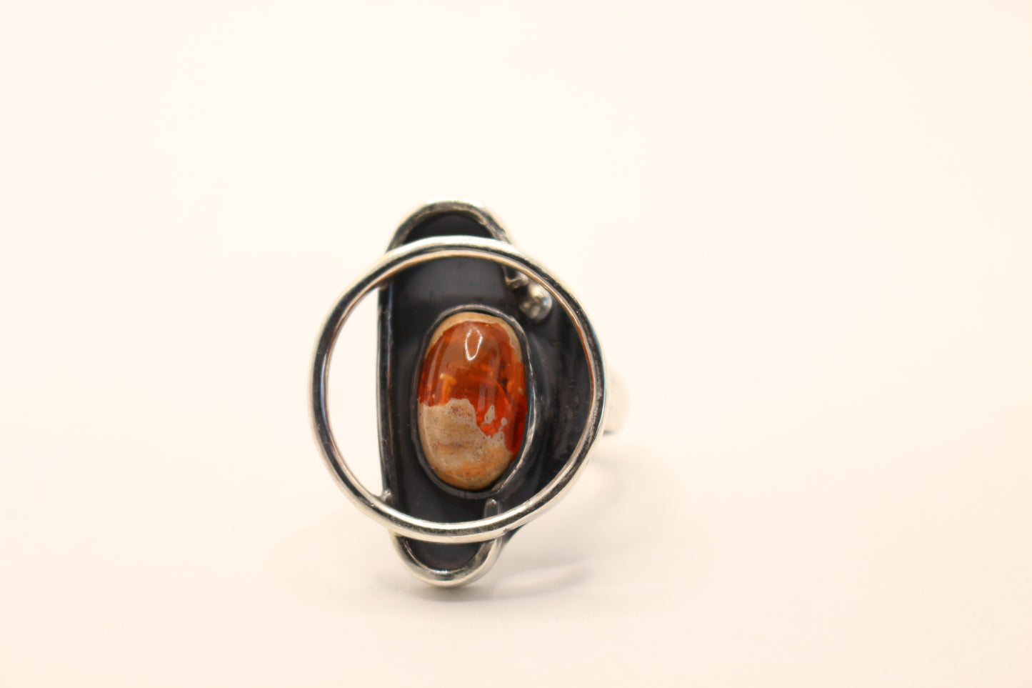 Sterling Silver Ring Mexican fire Opal -Size 7 3/4 -One of a Kind