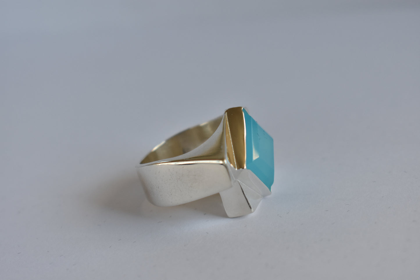 Sterling silver Blue Chalcedony ring - Geometric -modernist