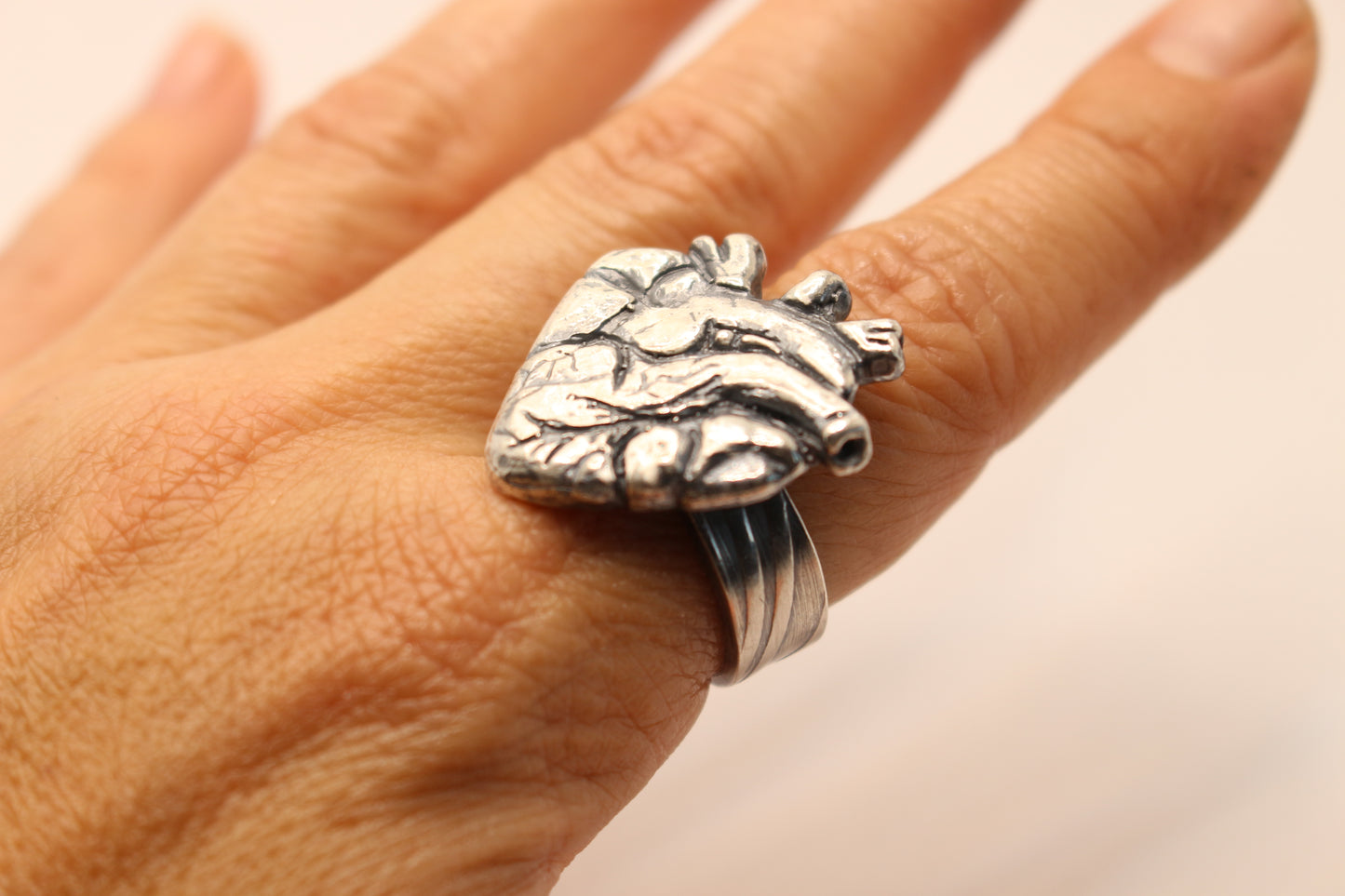 Sterling Silver Anatomical Heart Ring -Size 9