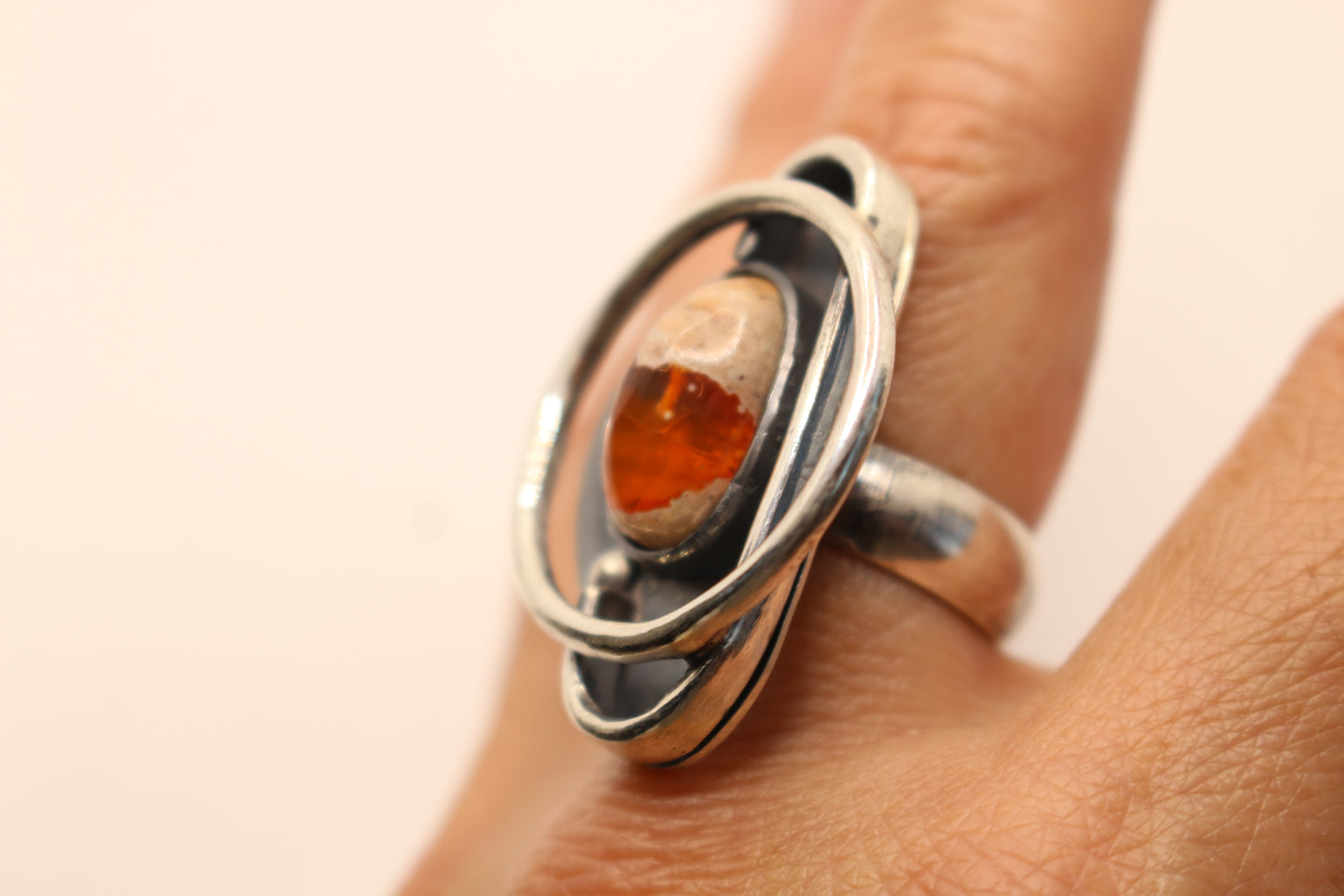 Sterling Silver Ring Mexican fire Opal -Size 7 3/4 -One of a Kind