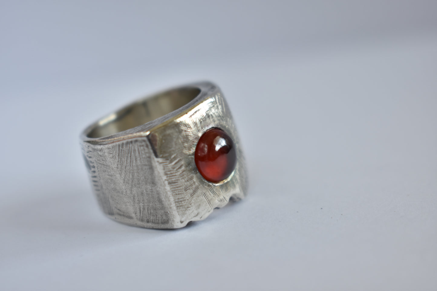 Sterling Silver and round Garnet Stone Ring - one of a kind - free Form