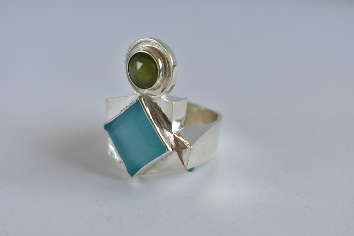 Sterling silver Blue Chalcedony ring - Geometric -modernist