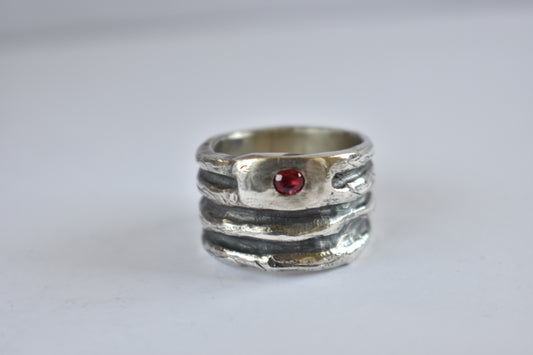 Sterling Silver with Ruby accent Ring - One of a Kind- Textured