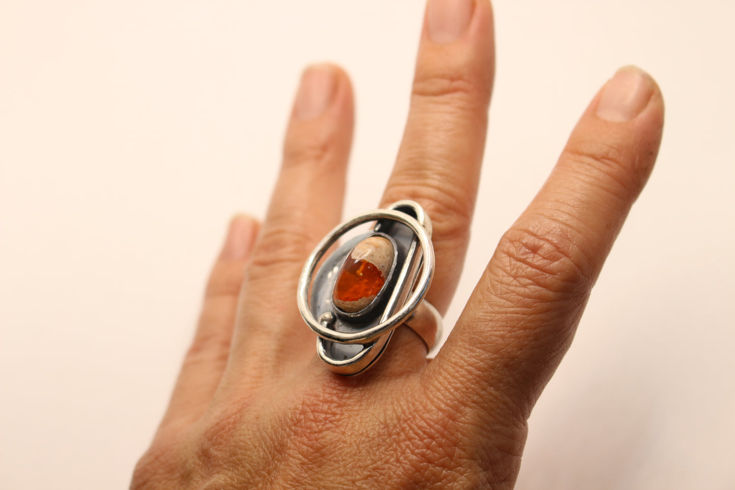 Sterling Silver Ring Mexican fire Opal -Size 7 3/4 -One of a Kind