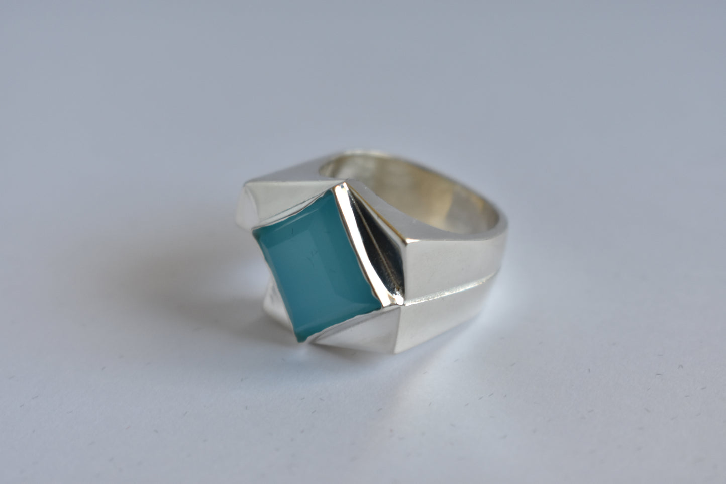 Sterling silver Blue Chalcedony ring - Geometric -modernist