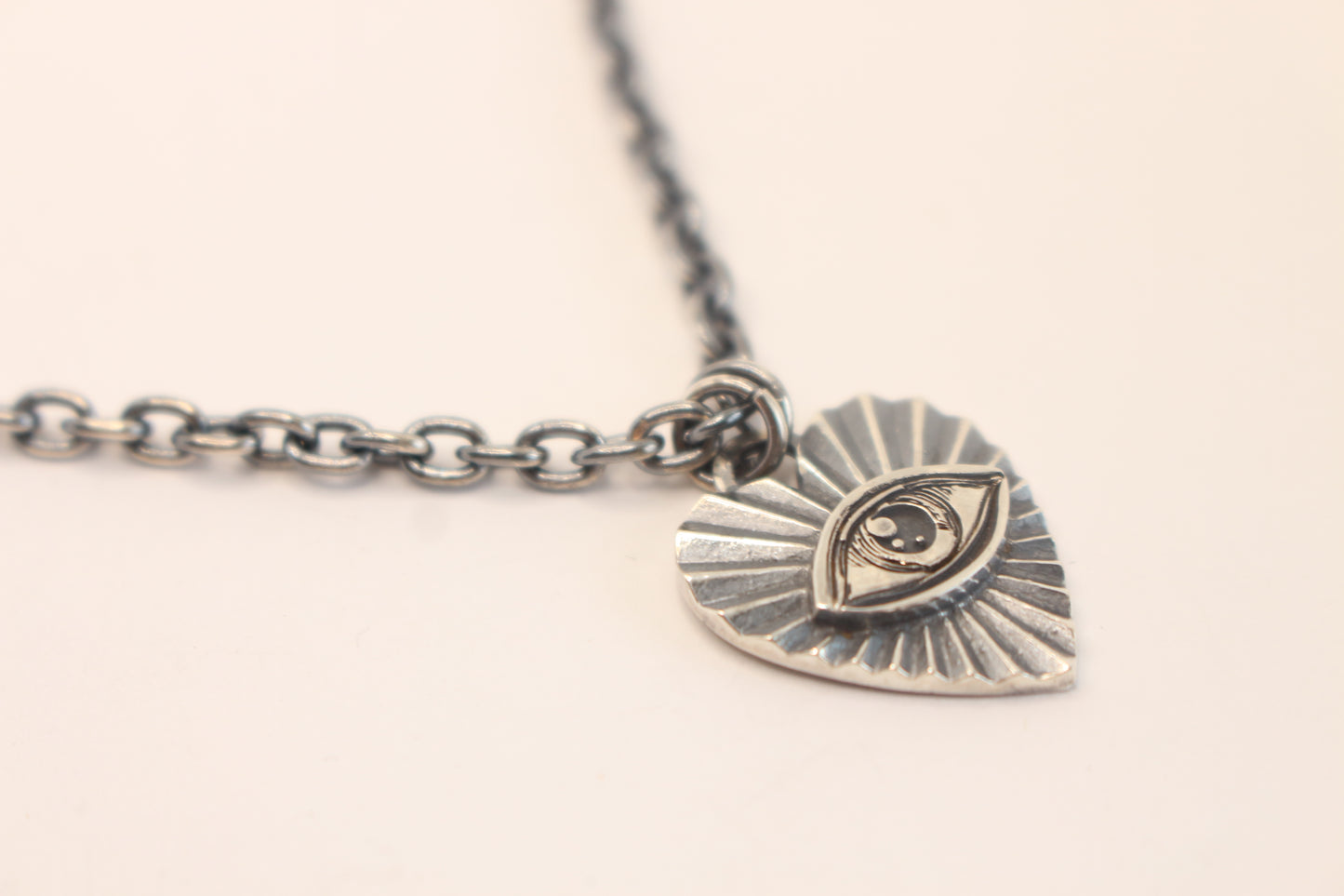 Sterling Silver Eye Heart Necklace - Ridge Heart necklace