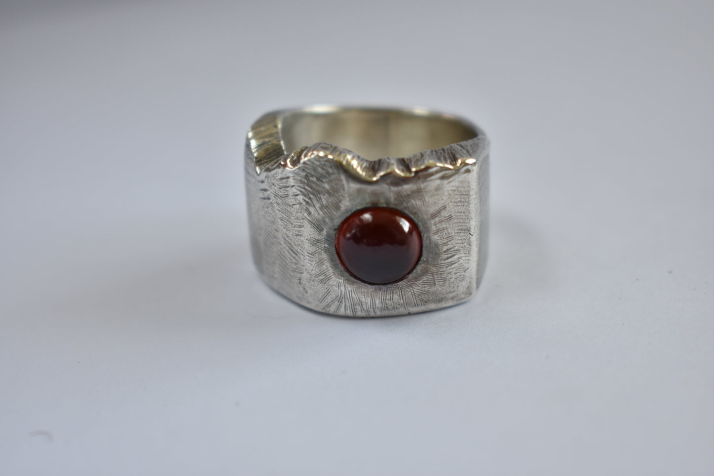 Sterling Silver and round Garnet Stone Ring - one of a kind - free Form