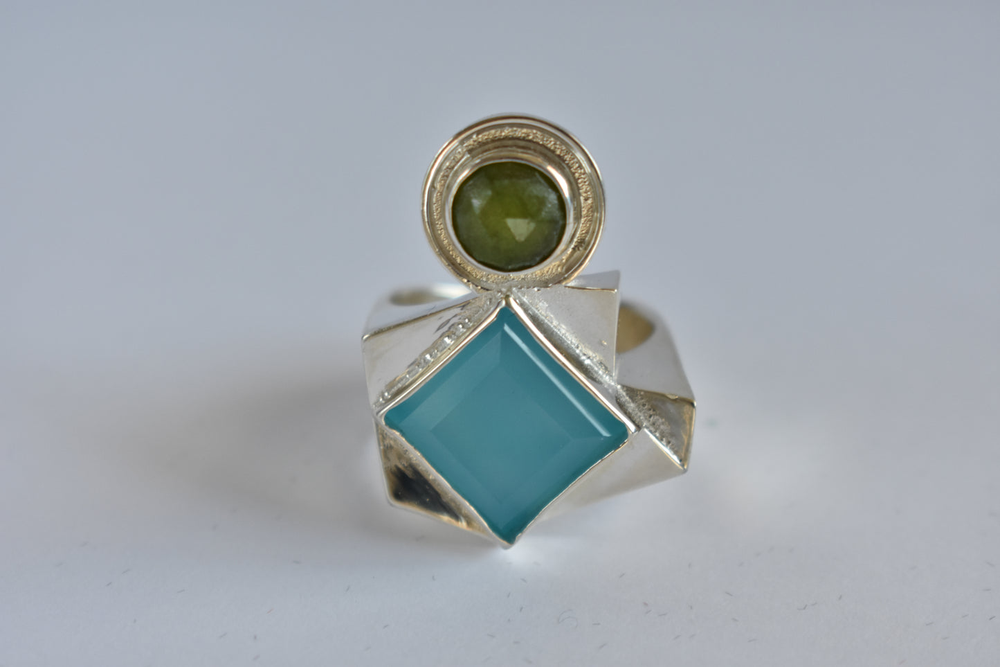 Sterling silver Blue Chalcedony ring - Geometric -modernist