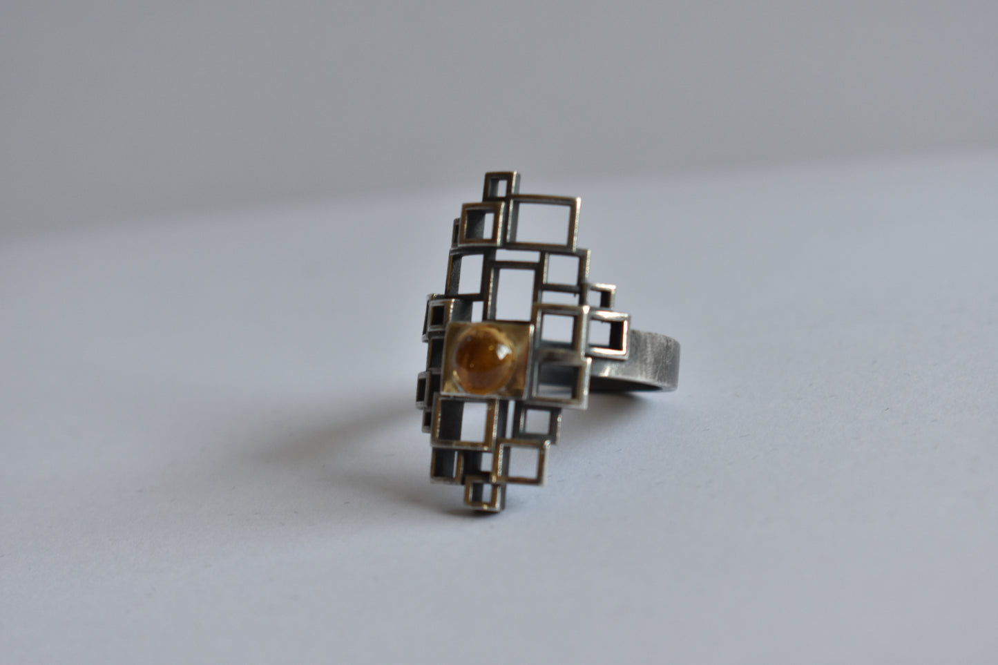 Sterling Silver Geometric Ring with Citrine Stone