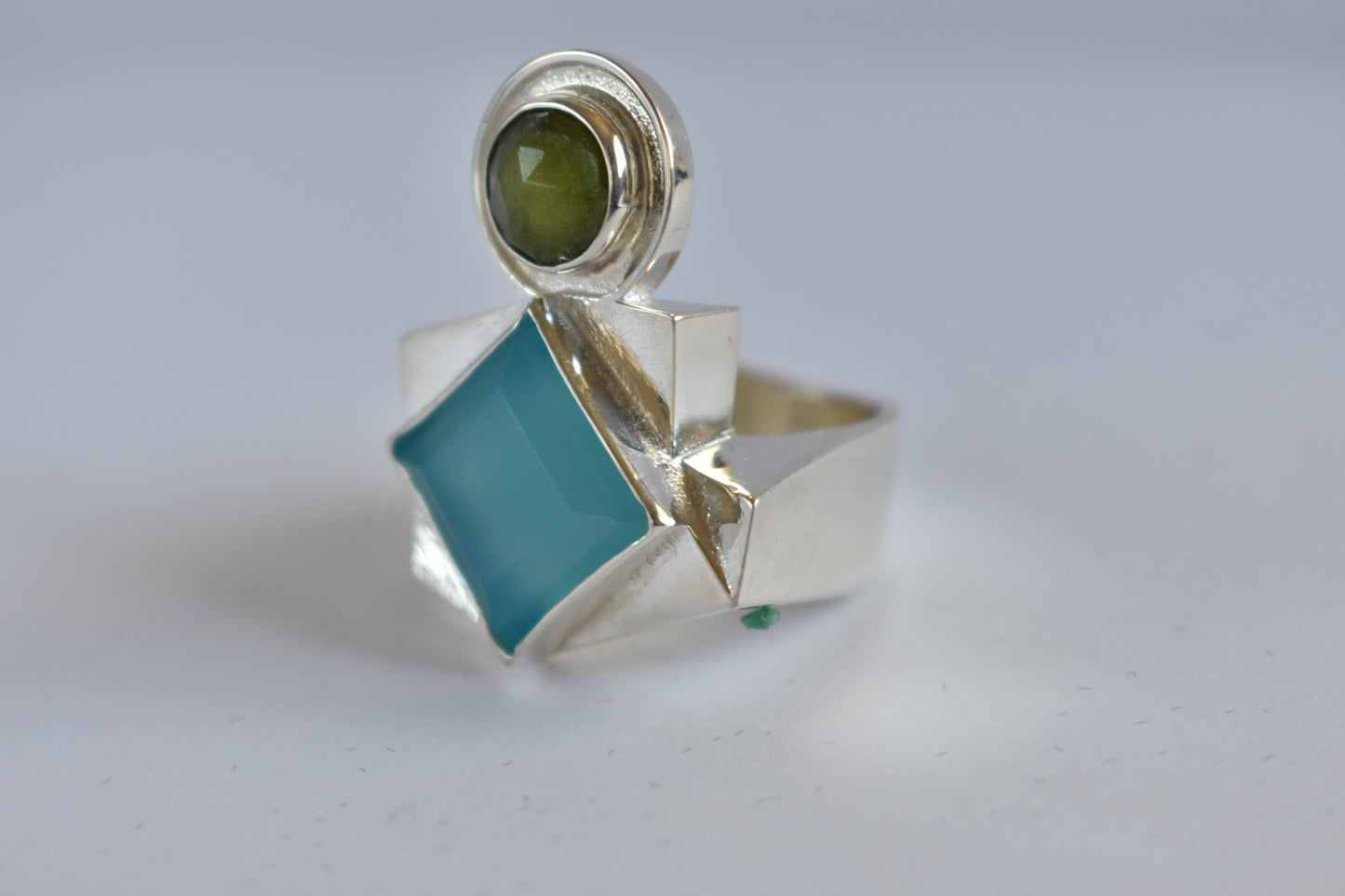 Sterling silver Blue Chalcedony ring - Geometric -modernist