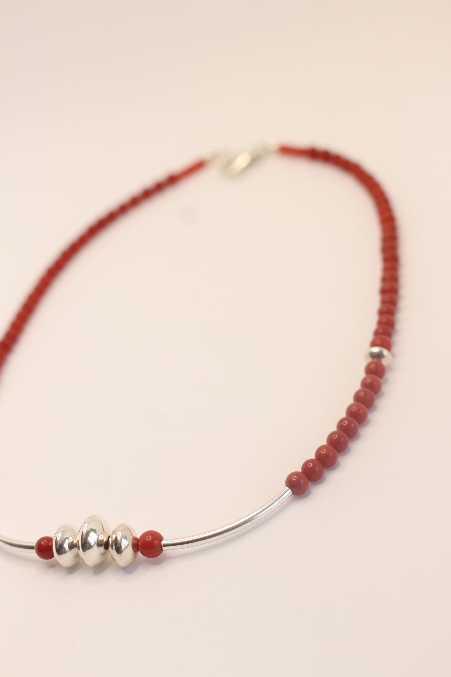 Red coral Necklace with Sterling Silver Accents