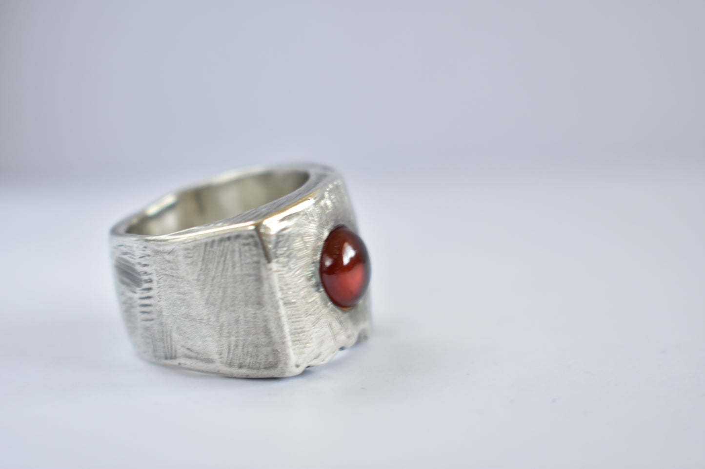 Sterling Silver and round Garnet Stone Ring - one of a kind - free Form