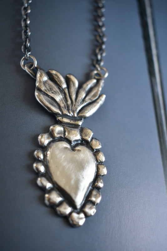 Sterling Silver Burning Heart Necklace