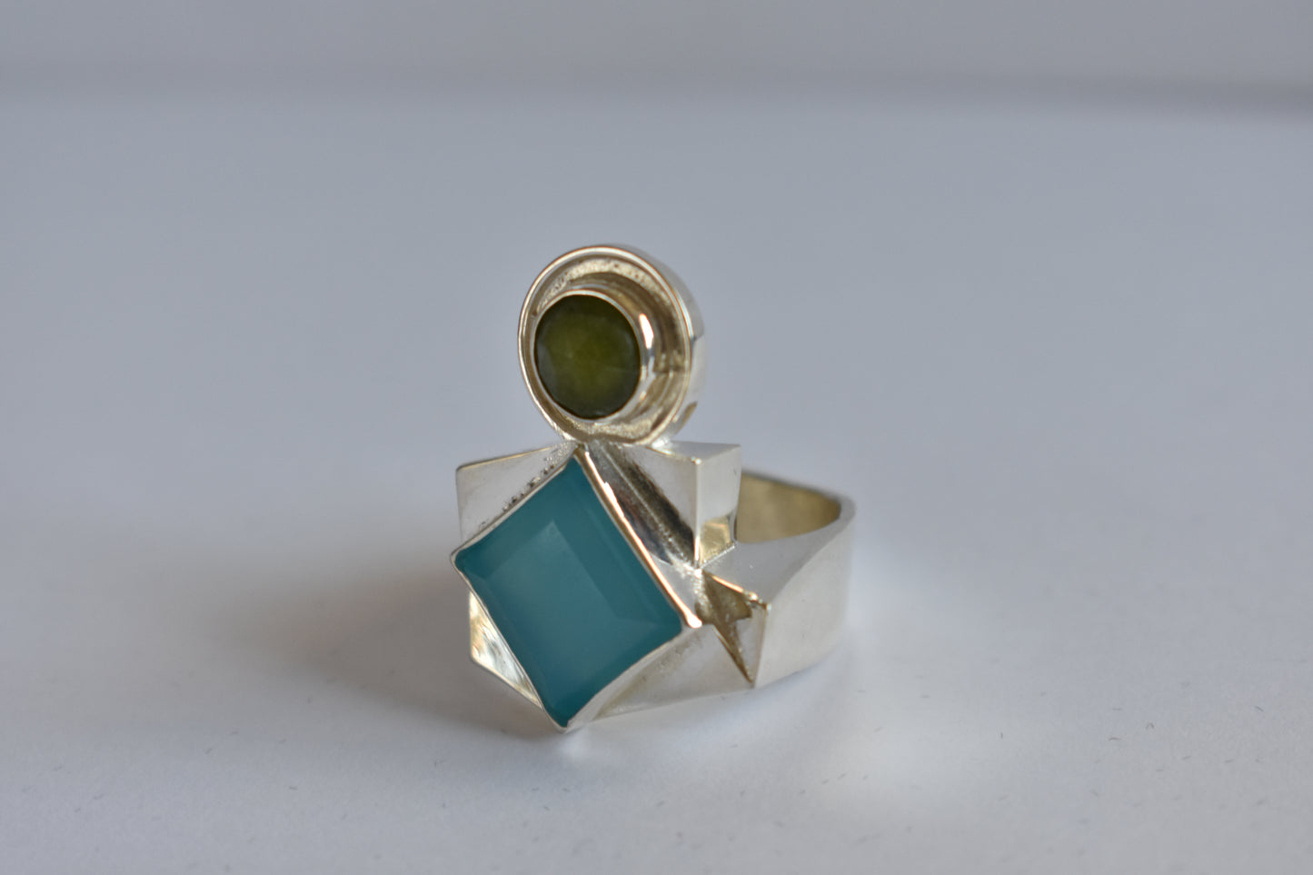 Sterling silver Blue Chalcedony ring - Geometric -modernist