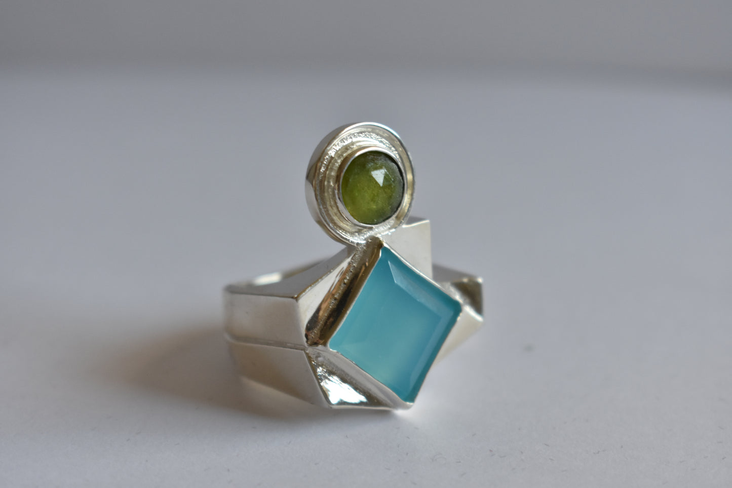 Sterling silver Blue Chalcedony ring - Geometric -modernist