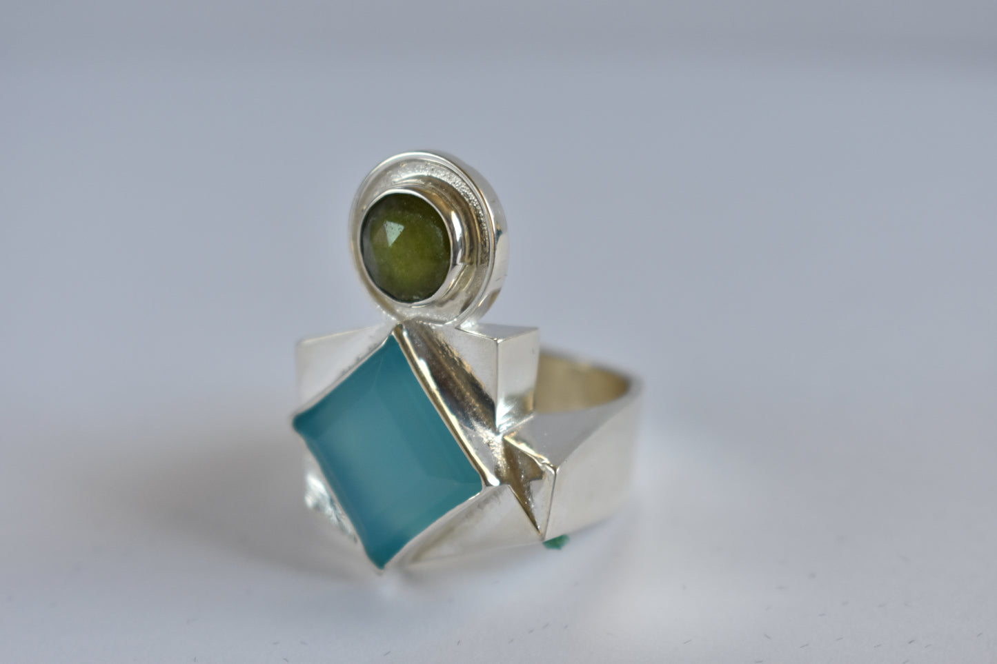 Sterling silver Blue Chalcedony ring - Geometric -modernist