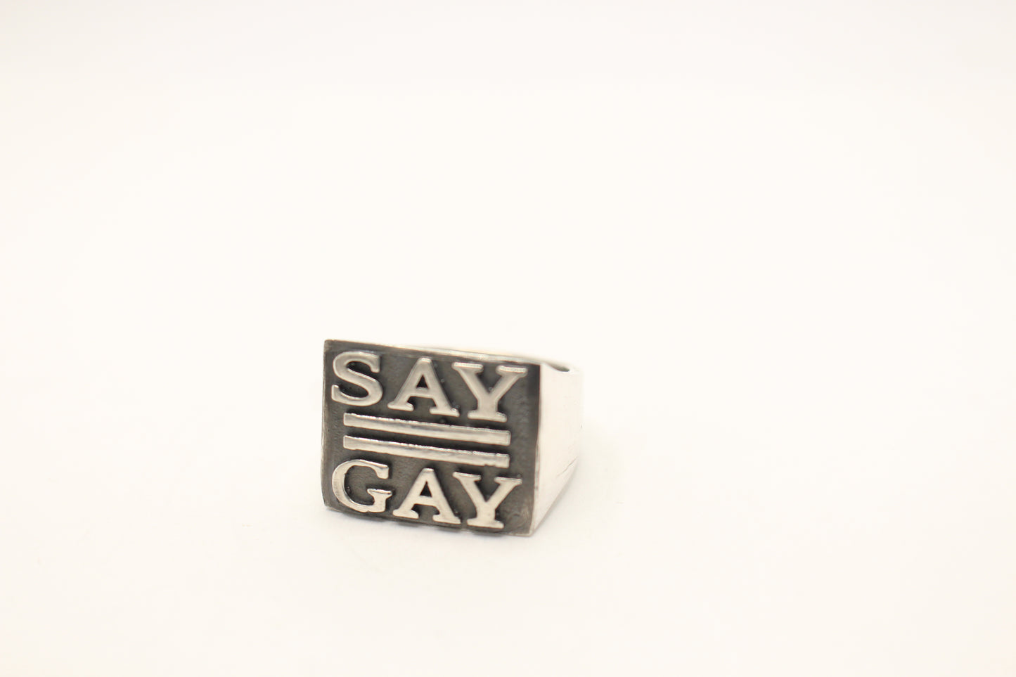 Sterling Silver Signet Ring -Say Gay- solid