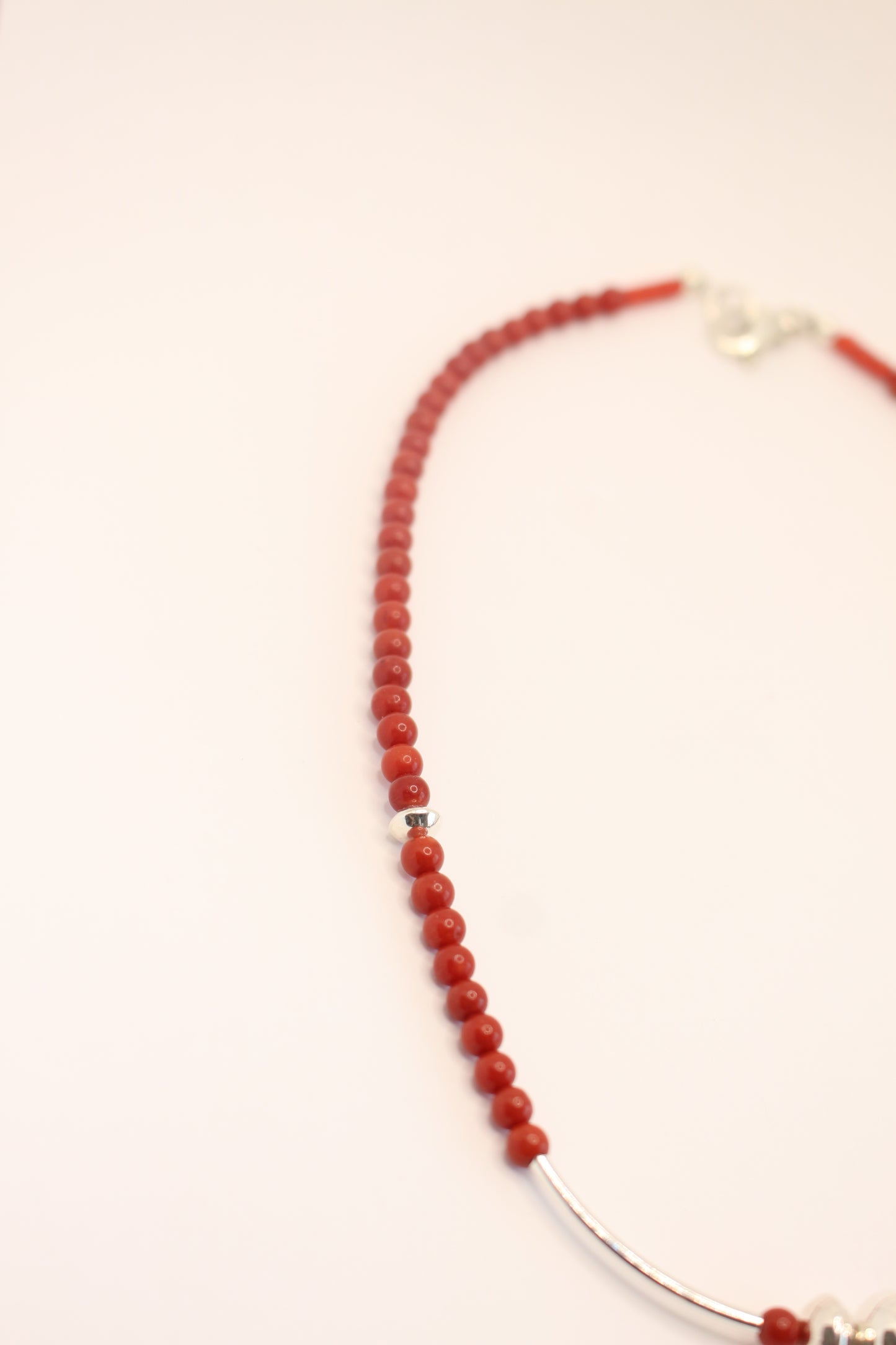 Red coral Necklace with Sterling Silver Accents