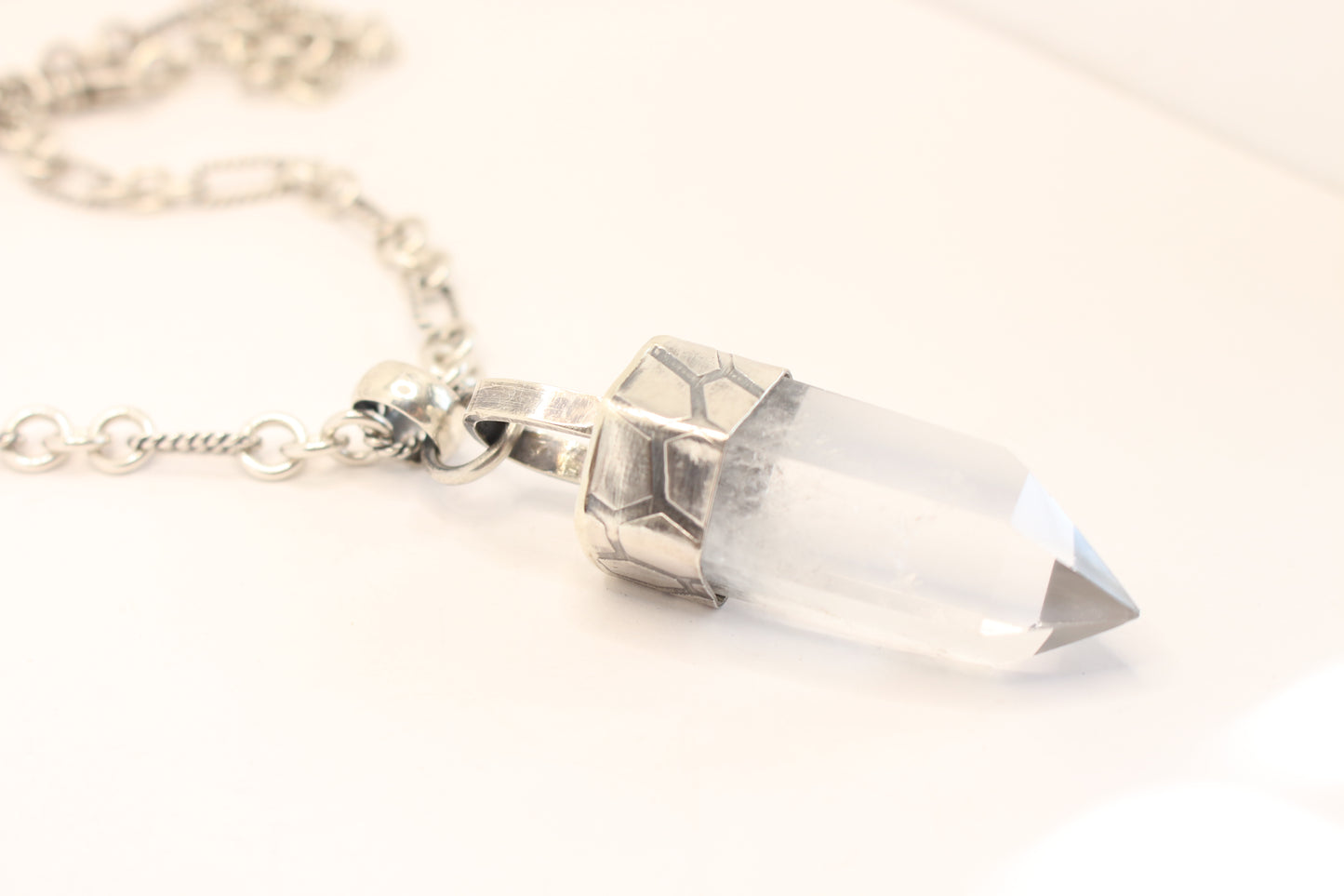 Sterling Silver and White Quartz Necklace Handcrafted