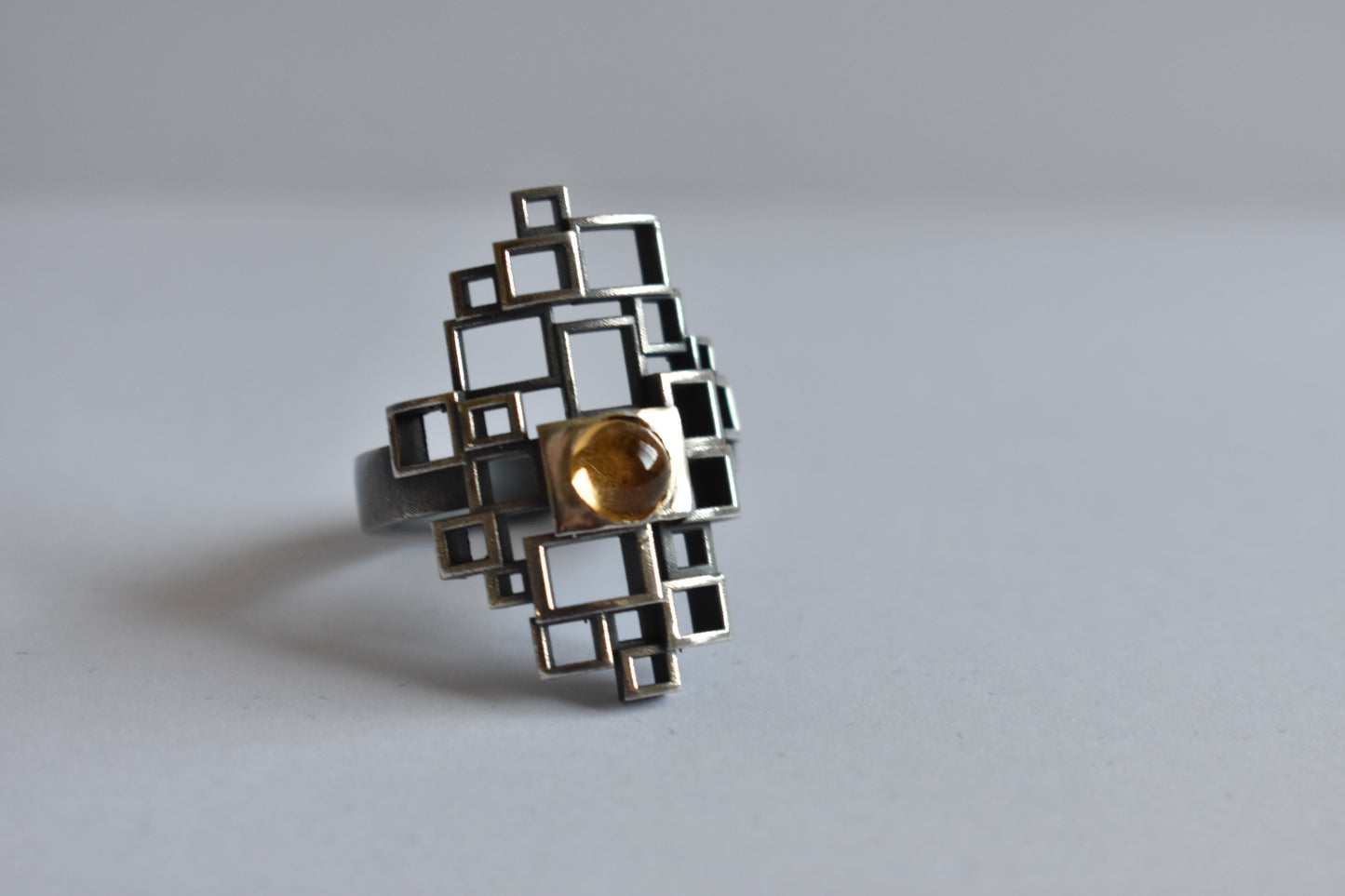 Sterling Silver Geometric Ring with Citrine Stone