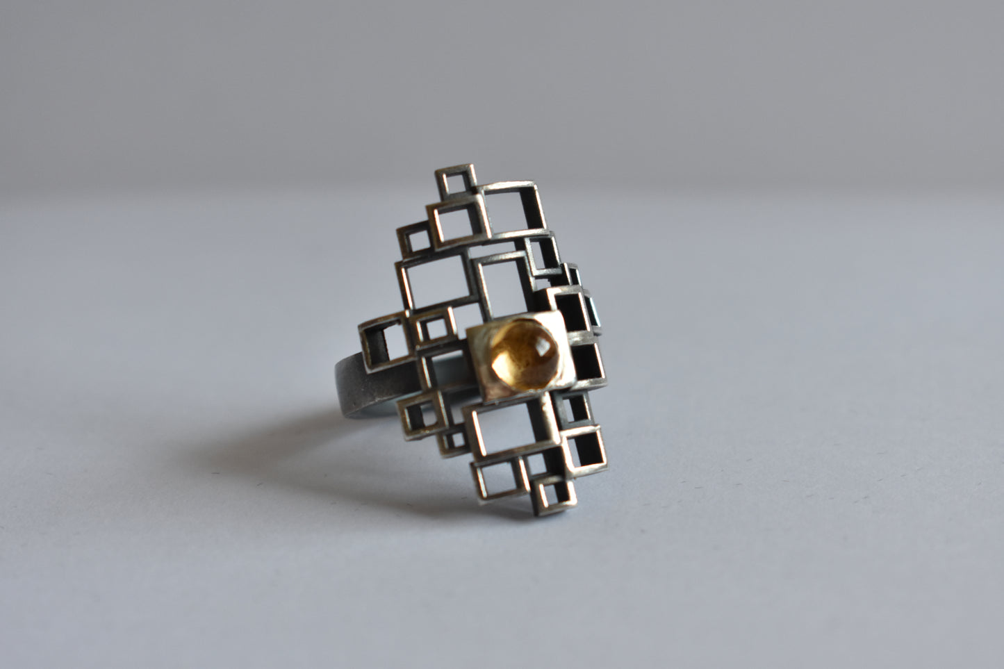 Sterling Silver Geometric Ring with Citrine Stone