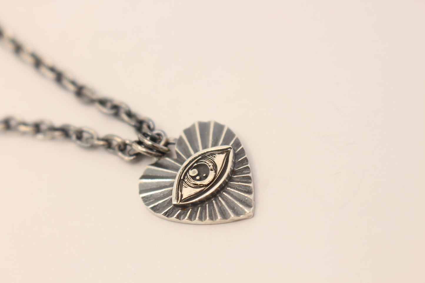 Sterling Silver Eye Heart Necklace - Ridge Heart necklace