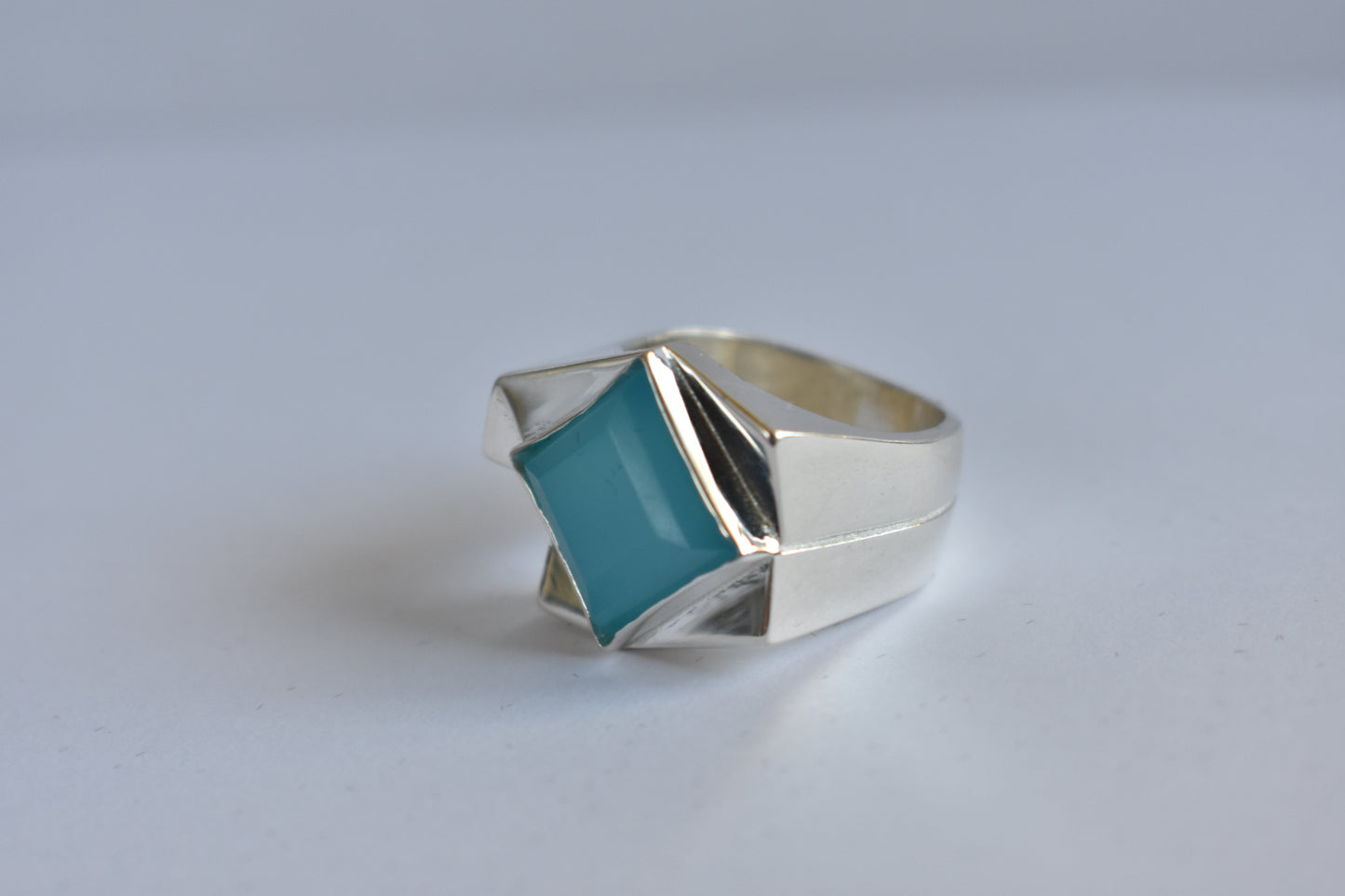 Sterling silver Blue Chalcedony ring - Geometric -modernist