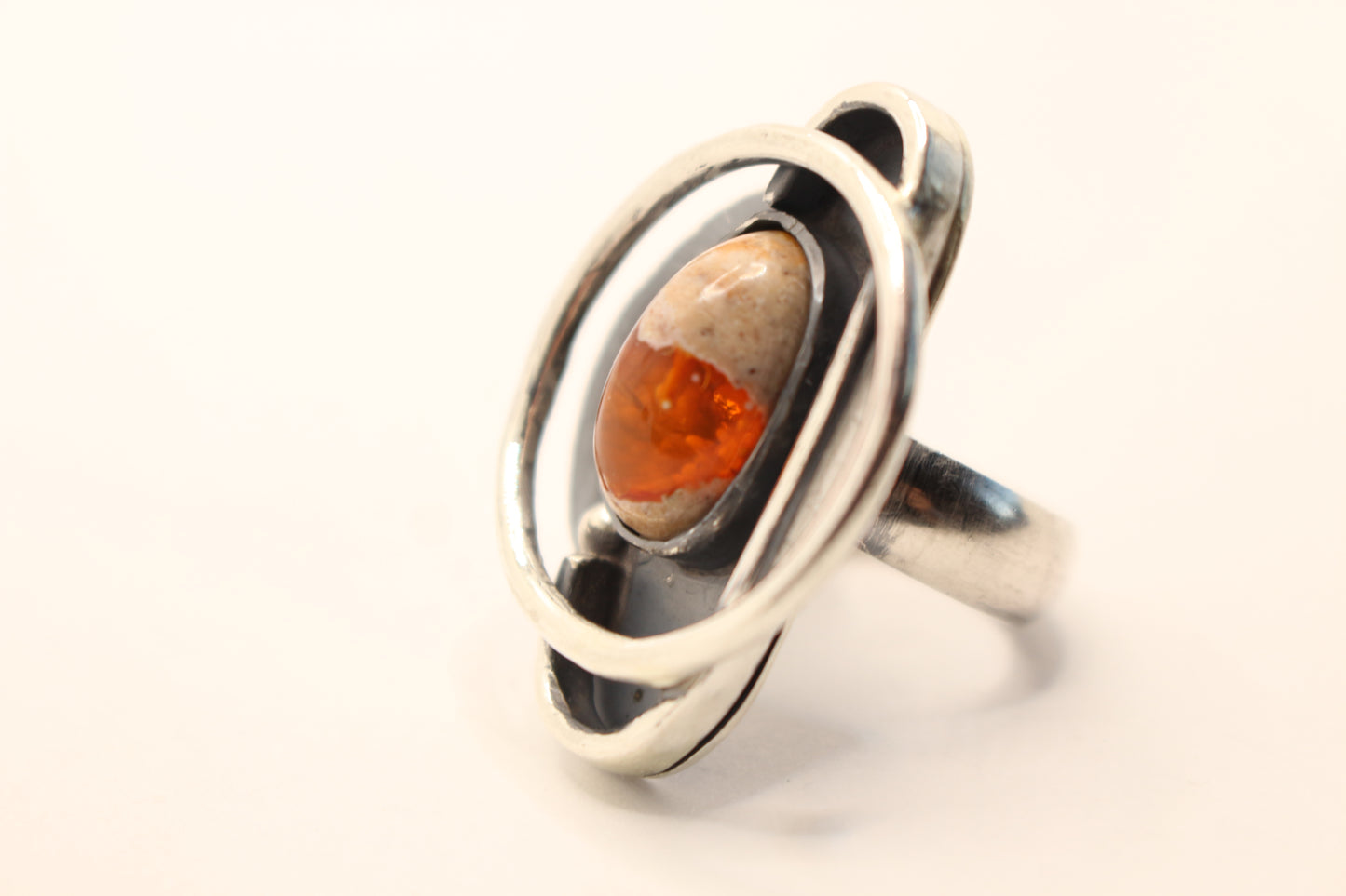 Sterling Silver Ring Mexican fire Opal -Size 7 3/4 -One of a Kind