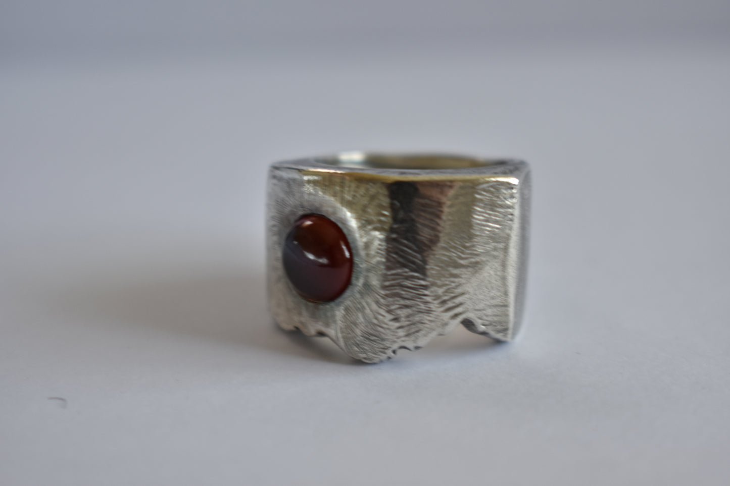 Sterling Silver and round Garnet Stone Ring - one of a kind - free Form