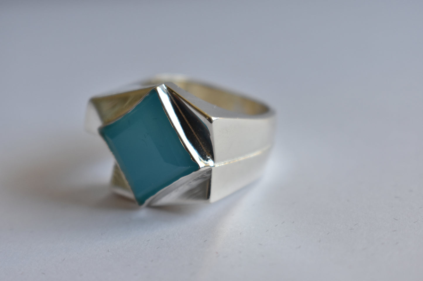 Sterling silver Blue Chalcedony ring - Geometric -modernist