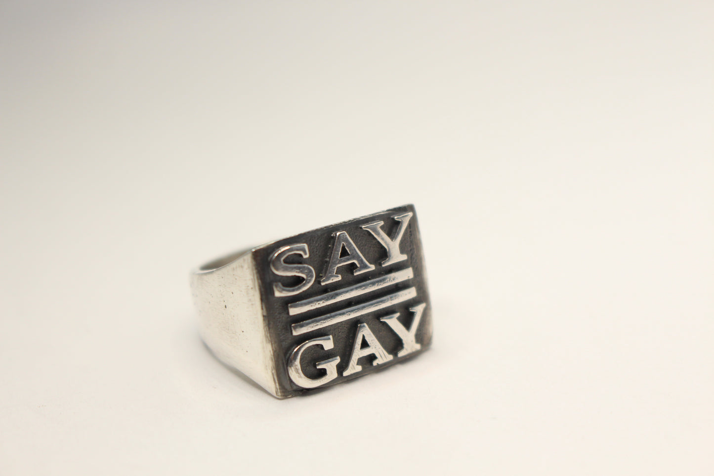 Sterling Silver Signet Ring -Say Gay- solid