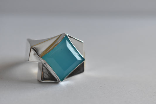 Sterling silver Blue Chalcedony ring - Geometric -modernist