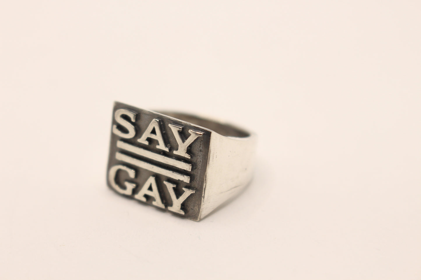 Sterling Silver Signet Ring -Say Gay- solid