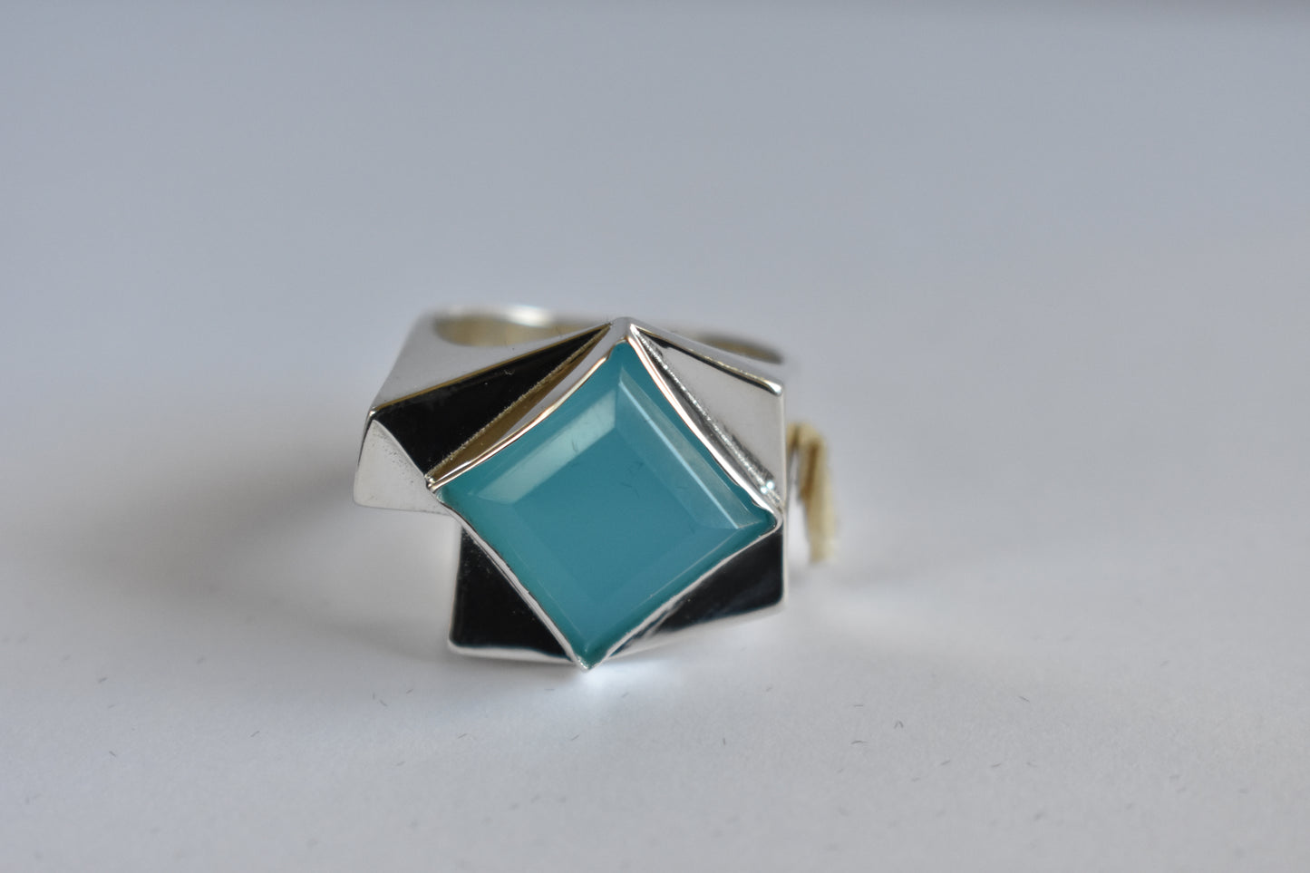 Sterling silver Blue Chalcedony ring - Geometric -modernist