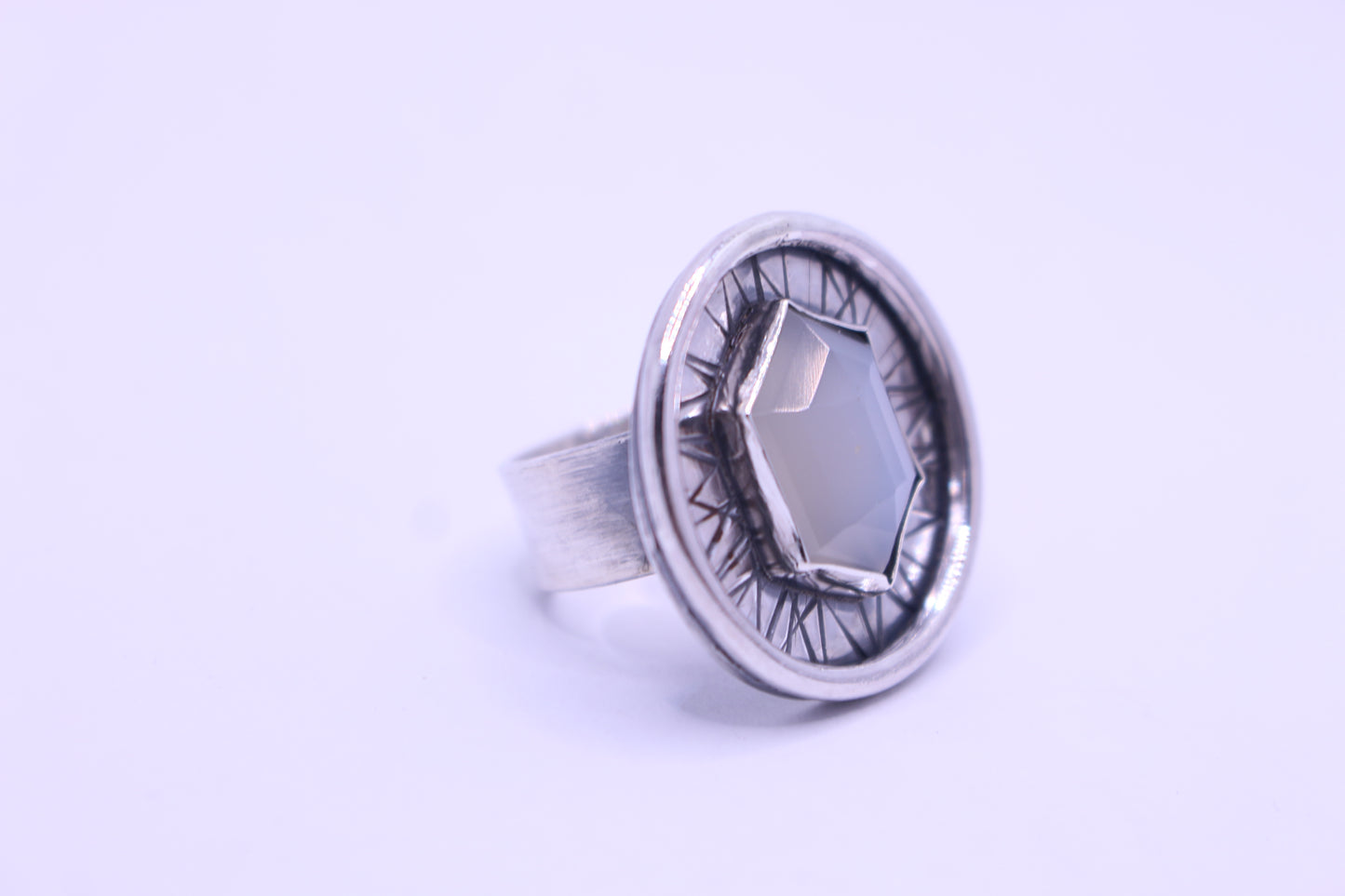 Sterling Silver and White Moonstone  Ring- Handcrafted Size 7.25