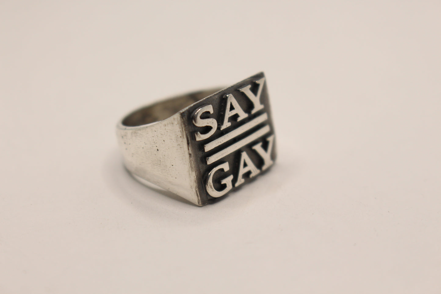 Sterling Silver Signet Ring -Say Gay- solid