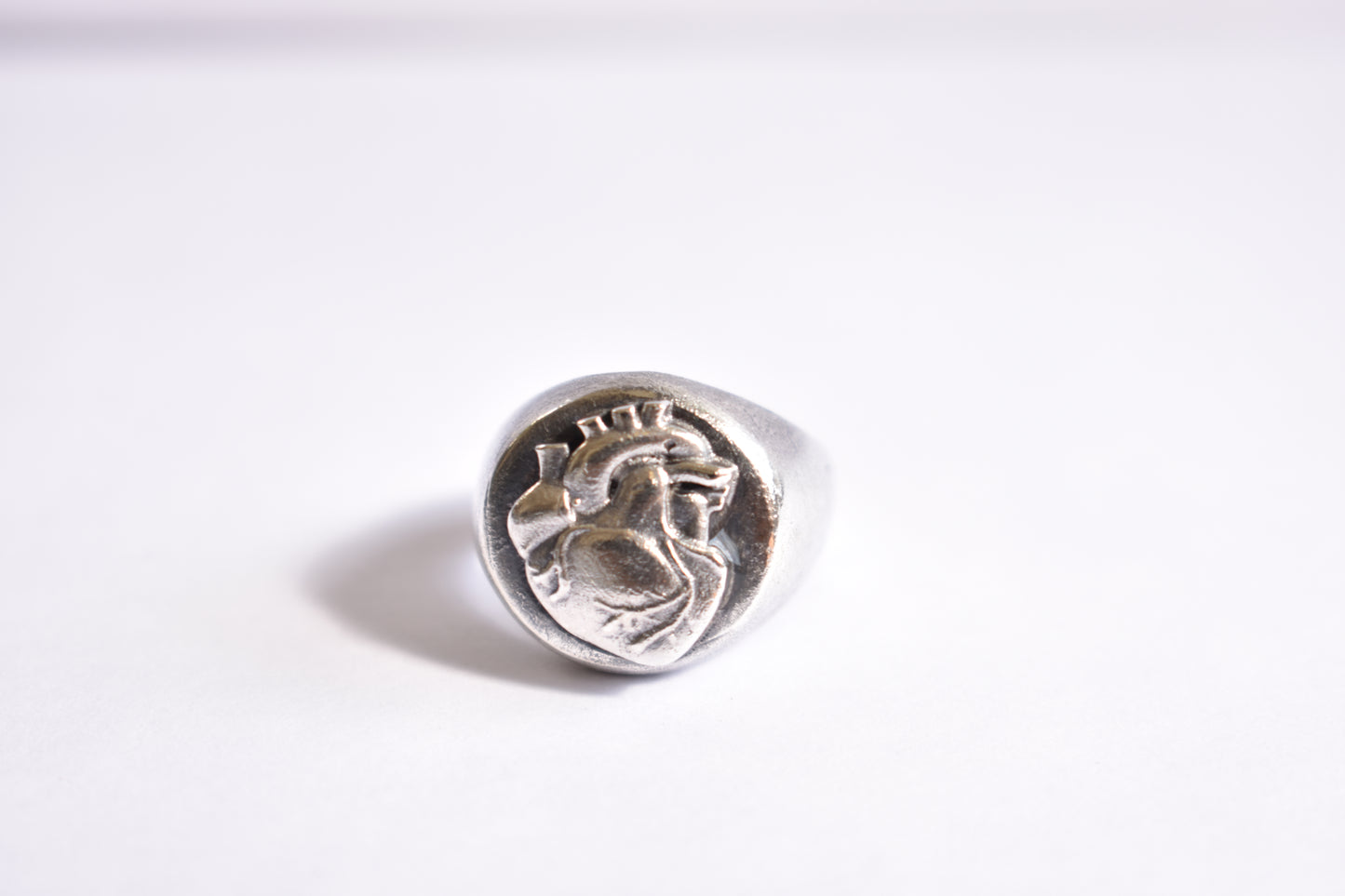 Sterling Silver and Anatomical Heart Signet Round Ring